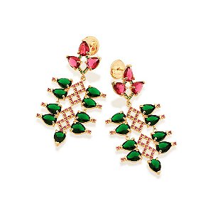 Maxi Brinco Rommanel Cravejado Por 88 Zircônias De 1,25 Mm E 24 Cristais Gota De 6X8 MmMed 6,4 Cm X 3,0 Cm (Joia Licenci