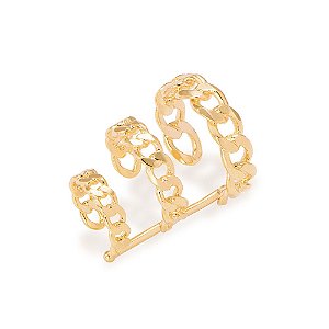Brinco Rommanel Piercing De Pressão Triplo, Com Formato De Elo De CorrenteMed 1,70Cm X  2,20Cm(Joia Licenciada Coleção G