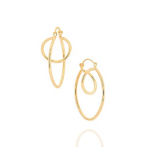 Brinco Rommanel Argola Dupla Oval Formado Por Detalhe Curvado Em CimaMed 3,5 Cm X 2,3 Cm