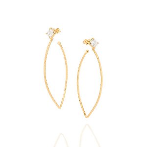 Brinco Rommanel No Formato Gota Composto Por 2 Zircônias Carrês De 6X6 Mm (Par)Med 6,9 Cm X 3,7 Cm (Joia Licenciada Cáps