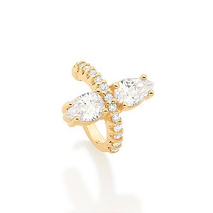Brinco Rommanel Piercing De Pressão Cravejado Por 12 Zircônias De 1,25 Mm E 2 Zircônias Gota De 4X6 MmMed 1,3 Cm De Diâm