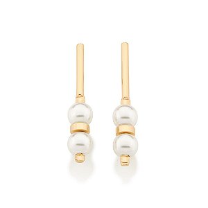 Brinco Rommanel Palito Composto Por 4 Pérolas De 4,0 Mm Intercaladas Por Círculo De Metal (Par)Med 2,1 Cm X 0,4 Cm (Joia