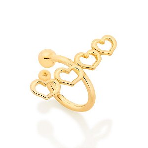 Brinco Rommanel Piercing De Pressão Composto Por 4 Corações VazadosMed 1,9 Cm X 0,40 Cm X 1,1 Cm De Diâmetro