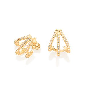 Brinco Rommanel Composto Por 3 Aros Formando Triângulo, Cravejado Por 84 Zircônias De 0,80 MmMed 1,4 Cm X 1,0 Cm (Joia L