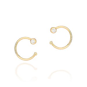 Brinco Rommanel Composto Por Aro Em Formato De C, Com 2 Zircônias De 3,0 Mm (Par)Med 1,7 Cm X 1,6 Cm(Joia Licenciada Col