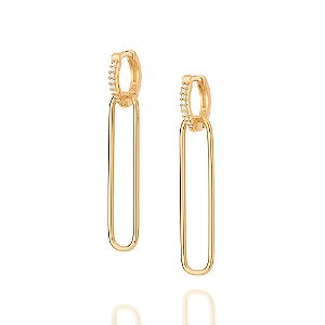 Brinco Rommanel 2 Em 1 Composto Por Argola Cravejada Por 18 Zircônias De 1,0 Mm (Par), E Peça Removível Retangular Arred