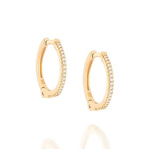 Brinco Rommanel Argola Cravejada Por 40 Zircônias De 0,80 Mm (Par)Med 1,5 Cm De Diâmetro(Joia Licenciada Coleção Ana Hic