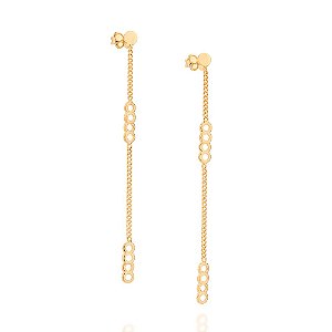 Brinco Rommanel Formado Por Corrente Grumet Lixada Fio 0,40 Mm, Intercalada Por Círculos VazadosMed 6,9 Cm X 0,30 Cm(Joi