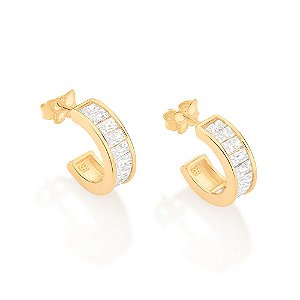 Brinco Rommanel Meia Argola Cravejado Por 20 Zircônias Baguetes De 2X4 Mm Med 1,5 Cm De Diâmetro