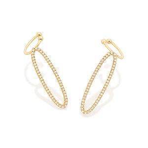 Brinco Rommanel Ear Cuff Oval Com Piercing De Pressão, Cravejado Por 100 Zircônias De 1,0 Mm Me 3,1 Cm X 0,80 Cm