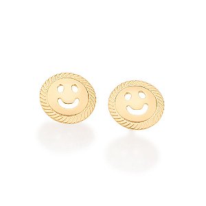 Brinco Rommanel Formato Carinha Feliz, Com Detalhe Trabalhado Em Volta Med 0,80 Cm De Diâmetro