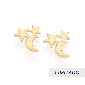 Brinco Rommanel Composto Por 4 Estrelas E 2 Luas (Par) Med 1,1 Cm X 1,0 Cm