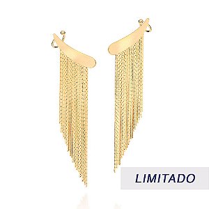 Brinco Rommanel Ear Curf Com Piercing De Pressão Formato De Franja Med  7 Cm X 2,90 Cm(Joia Licenciada Coleção Giovanna