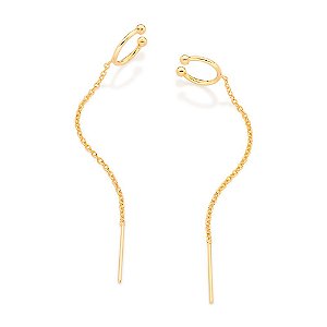 Brinco Rommanel Ear Cuff Com Piercing De Pressão Composto Por Corrente De Elos Cadeado Laminado Fio 0,35 Mm Med 7,0 Cm X