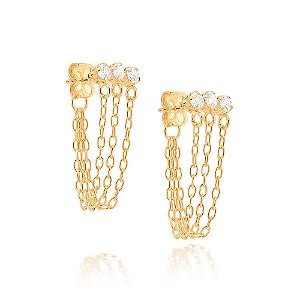 Brinco Rommanel Composto Por 6 Zircônias De 3,0 Mm (Par), Com Corrente De Elo Cadeado Fio 0,35 Mm Pendurada Med 2,5 Cm X