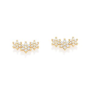 Brinco Rommanel Formado Por 6 Flores Cravejadas Por 28 Zircônias De 1,0 Mm E 14 Zircônias De 1,25 Mm (Par),Med 0,60 Cm X