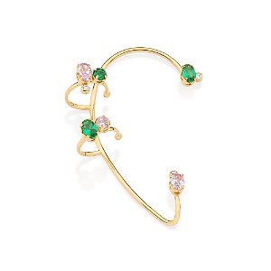 Brinco Ear Wrap Cravejado Por 4 Zircônias De 4X6 Mm, 2 Zrcônias De 4,0 Mm E 3 Zircônias De 2,0 Mm,Med 5,7 Cm X 3,5 Cm
