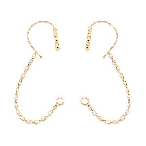 Brinco Rommanel Ear Climber Corações Para Fone De Ouvido, Formado Por Corrente Composta Por 30 Pérolas Sintéticas De 3,0