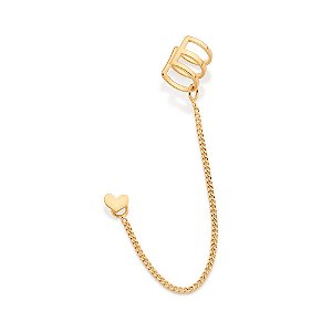Brinco Formato Coração Com Piercing De Pressão Interligado Por Corrente De Elo Groumet Lixado Fio 0,40 Mm,Med 9,0 Cm X 0