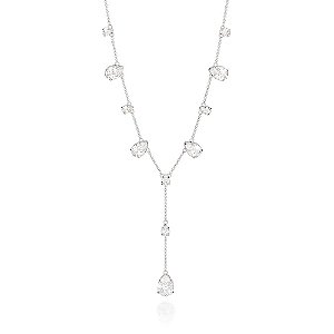 Gargantilha Rommanel Gravata Formada Por Corrente De Elo Português, Composta Por 6 Zircônias Gotas De 5X7 Mm, 4 Zircônia