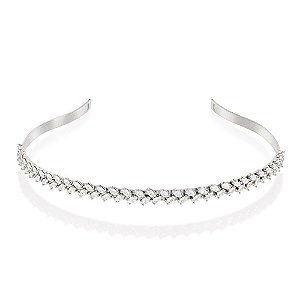 Tiara Rommanel Cravejada Por 64 Zircônias De 3X6 Mm, Com 2 Borboletas Vazadas Nas Pontas Med 13 Cm De Diâmetro