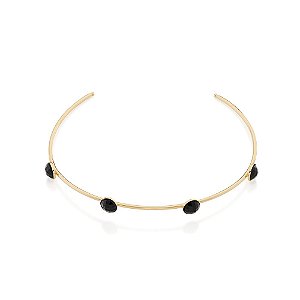 Gargantilha Rommanel Choker Formado Por Aro Fino, Composto Por 4 Pedras Cristais Facetadas De 8,00Mm  Med 11Cm De Diâmet