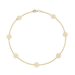 Choker  Formada Por Fio 0,35 Elo Cadeado Intercalado Por Círculos Com Desenho Estilizado Med 37 Cm Ajustável 33 Cm(Joia