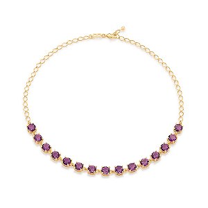 Gargantilha Rommanel Choker Formada Por Corrente Losango Fio 0,60 Mm, Composta Por 15 Cristais Redondos De 6,0 Mm Med 37