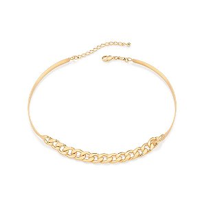 Gargantilha Rommanel Choker Formada Por Corrente De Elos Laminados E Aro De 5,0 MmMed 36 Cm Ajustável 31 Cm(Joia Lic Col