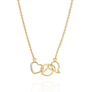 Gargantilha Formada Por Corrente De Elo Cadeado Fio 0,40 Mm, Composta Por Pingente Amor Conectado Com Um Coração E Uma M