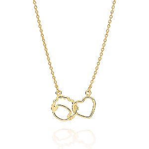 Gargantilha Formada Por Corrente De Elo Cadeado Fio 0,40 Mm, Composta Por Pingente Amor Conectado Com Um Coração E Um Me