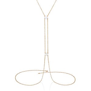 Body Chain Formado Por Corrente De Elo Português, Cravejado Com 2 Zircônias De 15Mm,Med, 42 Cm (Joia Licenciada Coleção