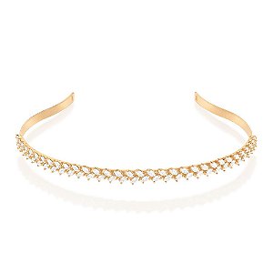 Tiara Rommanel Cravejada Por 64 Zircônias De 3X6 Mm, Com 2 Borboletas Vazadas Nas Pontas Med 13 Cm De Diâmetro