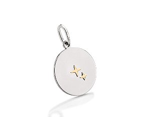 Pingente Rommanel Placa Em Aço Masculino, Redondo E Polido, Com Aplique De Ouro (Estrelas)  Med  4,0 X 2,2 Cm