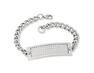 Pulseira Rommanel Masculina Em Aço Formada Por Placa Retângular Lisa Com Detalhes De Círculos Vazados No Centro  Med 21