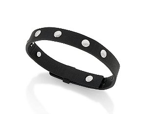 Pulseira Rommanel De Couro Composta Por Peças De Aço Redondas  Med  24Cm