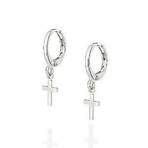 Brinco Rommanel Argola Composta Por Cruz Pendurada Med 2,3 Cm X 1,1 Cm De Diâmetro
