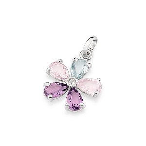 Pingente Rommanel No Formato De Flor, Cravejado Por 5 Cristais Gota De 6X4 Mm E 1 Zircônia De 1,75 Mm Ao Centro Med 2,1