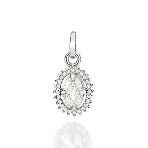 Pingente Rommanel Formato Oval, Cravejado Por 24 Zircônias De 0,80 Mm E 1 Zircônia Oval De 4X6 Mm Ao Centro Med 1,7 Cm X