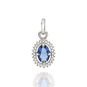 Pingente Rommanel Formato Oval, Cravejado Por 24 Zircônias De 0,80 Mm E 1 Zircônia Oval De 4X6 Mm Ao Centro Med 1,7 Cm X