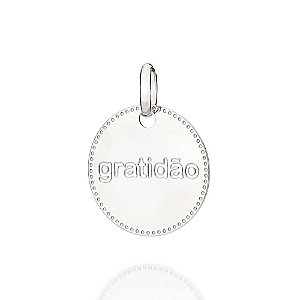 Pingente Rommanel Medalha Escrito Gratidão Ao Centro Med 1,8 Cm X 1,4 Cm