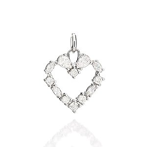 Pingente Rommanel Formato Coração Cravejado Por 5 Zircônias De 3,0 Mm, 4 Zircônias Navetes De 2,5X5 Mm, 2 Zircônias Gota