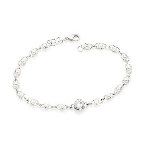 Pulseira Rommanel Formada Por Corrente Oval Composta Por 18 Pérolas Sintéticas De 3,0 Mm Dentro, Com 1 Zircônia De 6,0 M