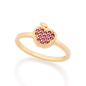 Anel Rommanel Infantil "Skinny Ring" Com Parte Superior Formada Por "Maçã", Cravejada Por 16 Zircônias De 1,00 Mm