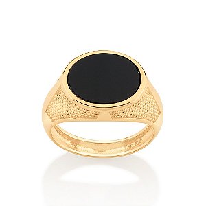 Anel Rommanel Masculino, Composto Por 1 Pedra Natural Onix Oval De 13X15 Mm