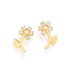 Brinco Rommanel Infantil Formato Flor Com Pétalas De Cristais E Caule Liso Med 1,3 Cm
