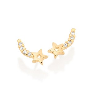 Brinco Rommanel Infantil Formato Estrela Cadente Vazada, Com Raio Cravejado Por 8 Zircônias De 1,0 Mm (Par)Med 0,30 Cm X