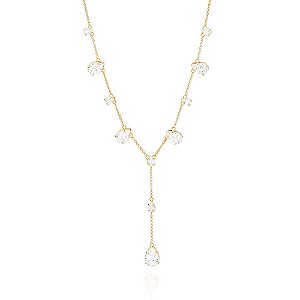 Gargantilha Rommanel Gravata Formada Por Corrente De Elo Português, Composta Por 6 Zircônias Gotas De 5X7 Mm, 4 Zircônia