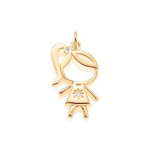 Pingente Rommanel Formato Menina Com  Zircônias No Cabelo E No Vestido. Med 2,8 Cm