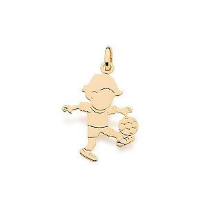 Pingente Rommanel Infantil Formato Menino Com Bola Fazendo Embaixadinhas  Med 2,4 Cm